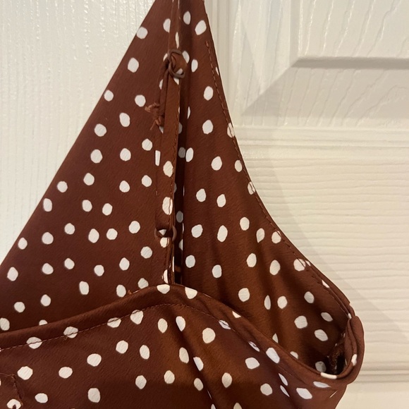 Gorgeous Urban Outfitters Slip dress brown polkadot midi - Picture 3 of 8